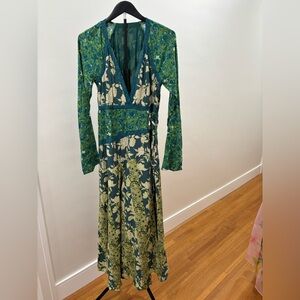 655. Free People Floral Green and Blue Maxi Dress